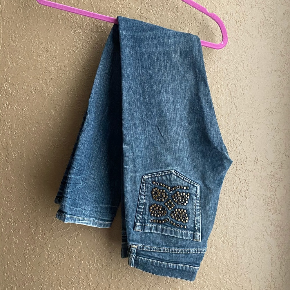 BCBGMaxAzria Butterfly Studded Back Pocket Jeans